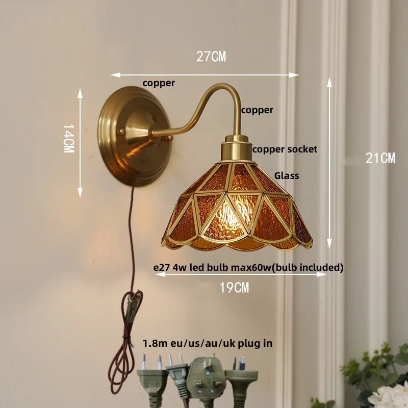Helnys Green Glass LED Wall Lamp Sconce Vintage Loft Stair Light Fixtures Wandlamp