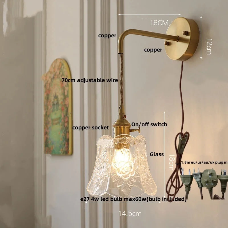 Helnys Clear Glass Adjustable LED Wall Light Fixture Copper Wall Lamps