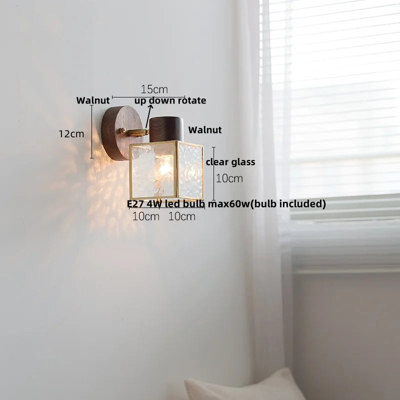 Helnys Modern LED Wall Light Fixture White Ceramic Walnut Wood Bedside Lamp