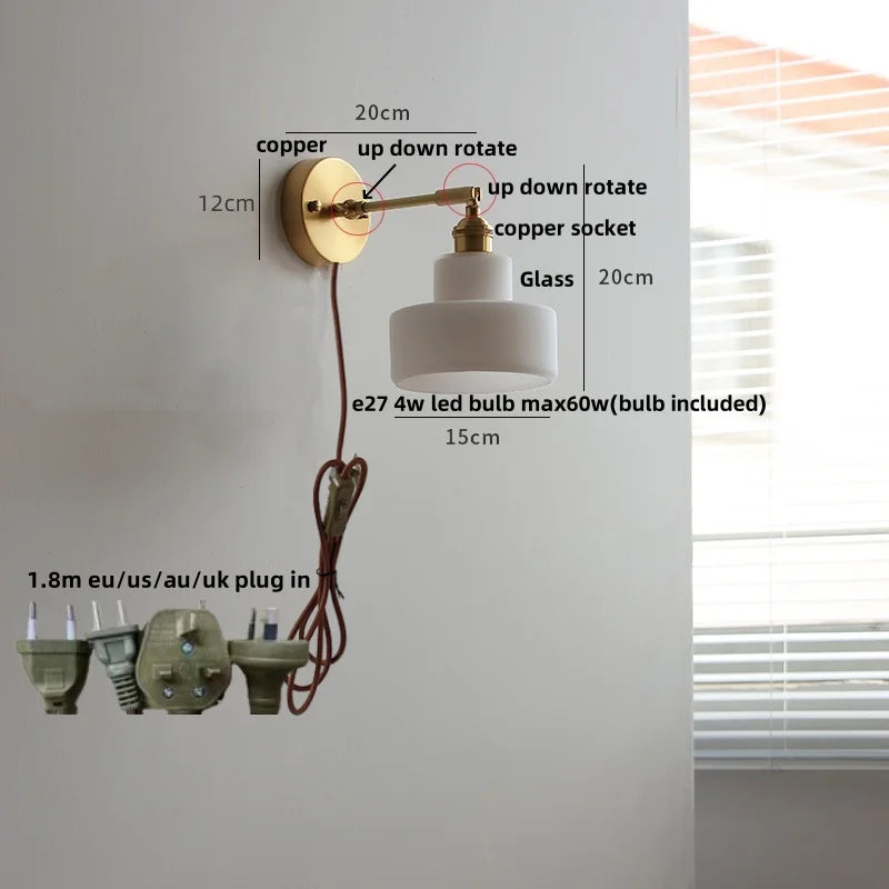 Helnys Green Loft LED Wall Light Fixture Glass Rotate Vintage Pull Chain Switch
