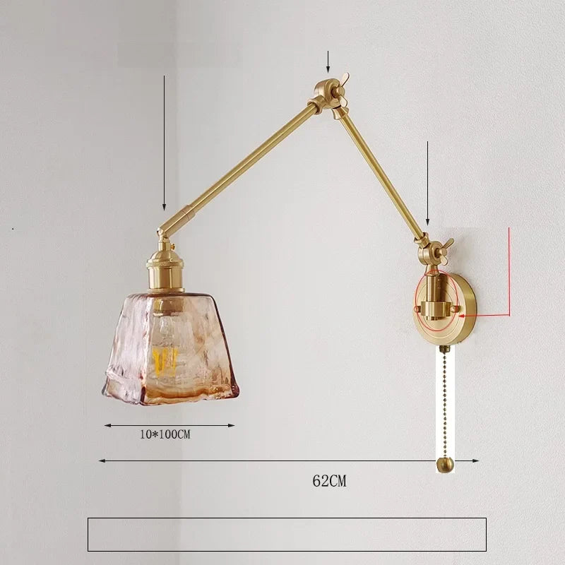 Helnys Ceramic Copper LED Wall Lamp, Adjustable Swing Arm Wall Light