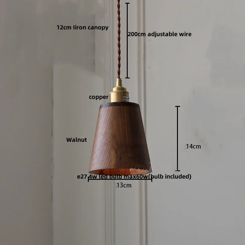 Nordic Walnut Wood LED Pendant Lamp by Helnys - Adjustable Hanging Light