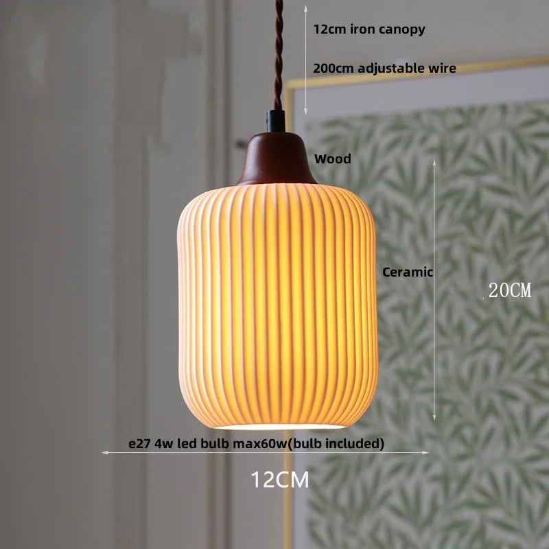 Helnys Ceramic Wood LED Pendant Lights | Adjustable Vintage Kitchen Hanging Lamps