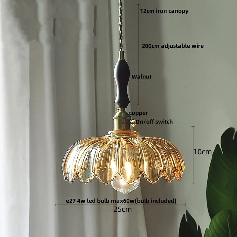Helnys Amber Flower Glass LED Pendant Light - Nordic Modern Design