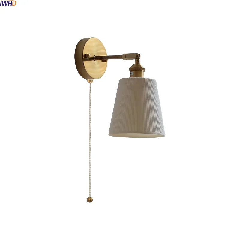 Helnys Nordic LED Wall Light White Ceramic Gold Brass Arandela