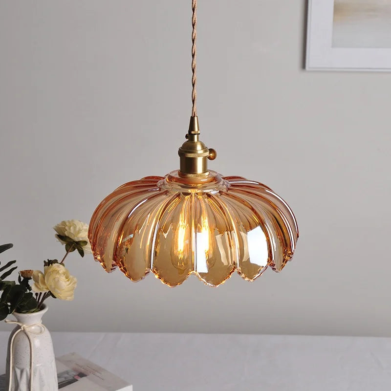 Helnys Nordic Amber Glass LED Pendant Lamp Adjustable Hanging Light