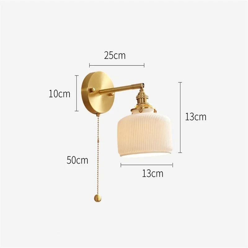 Helnys Nordic Ceramic LED Wall Light with Pull Chain Switch and E14 Socket