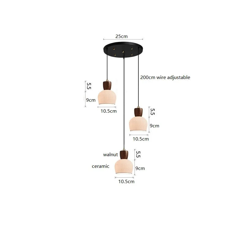 Helnys Walnut Ceramic LED Pendant Lights - Modern Nordic Style for Home & Commercial Lighting
