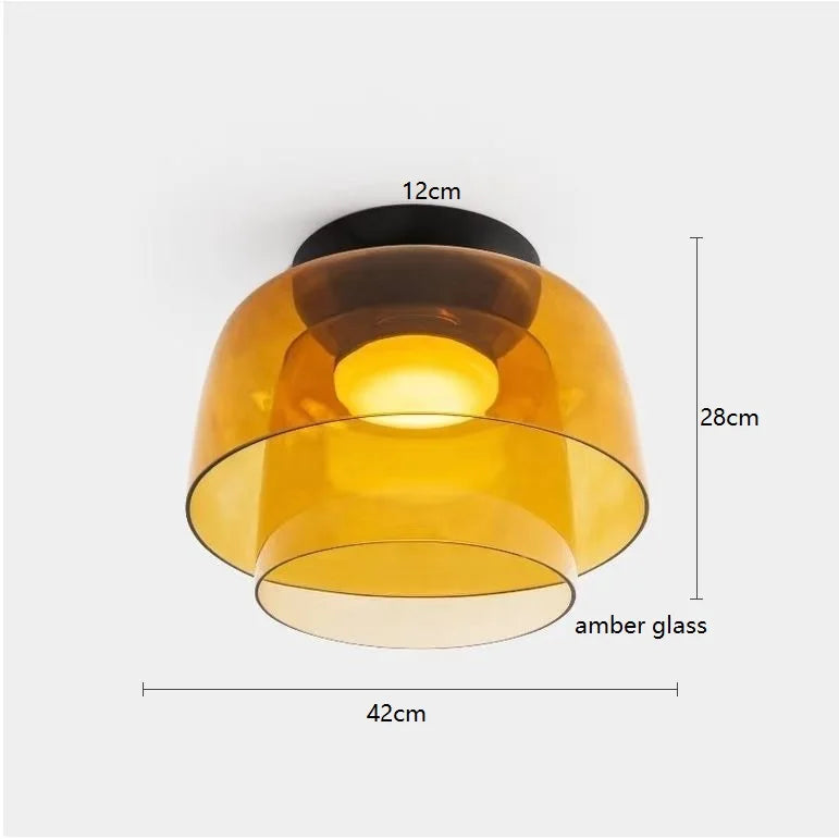Helnys Amber Glass LED Pendant Lights - Nordic Modern Hanging Lamp