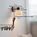 Helnys Modern LED Wall Light Fixture White Ceramic Walnut Wood Bedside Lamp