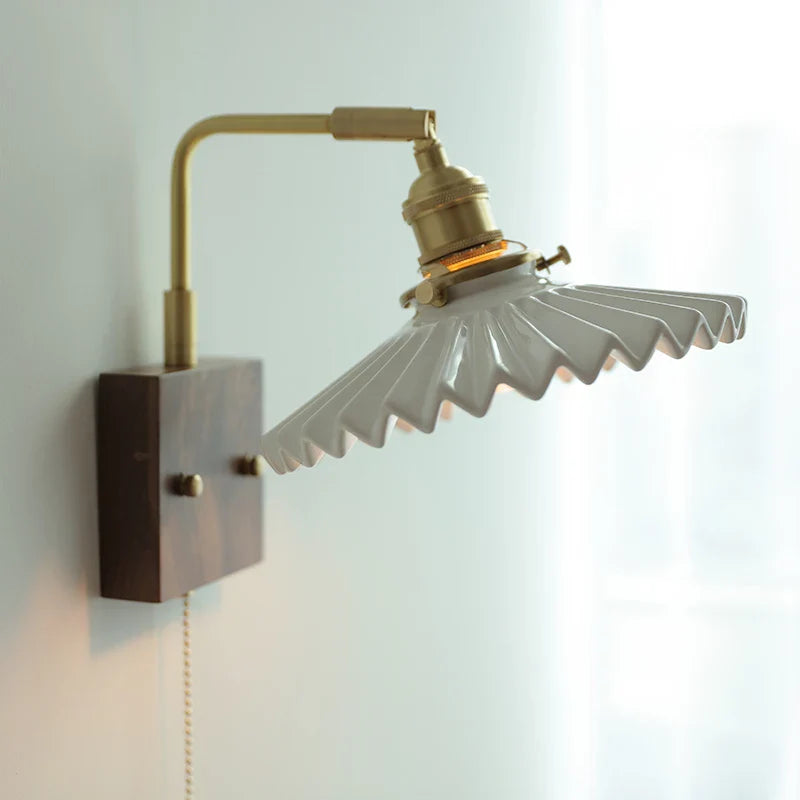 Helnys Nordic Modern Walnut Wood LED Wall Lamp with Rotatable Ceramic Copper Switch