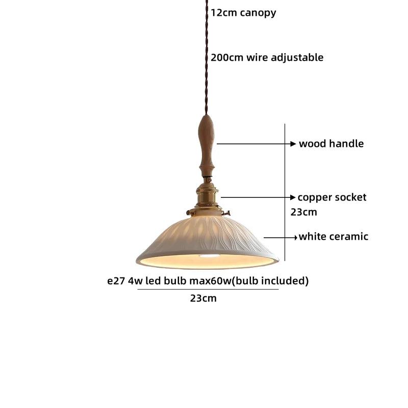 Helnys Ceramic Wood Copper LED Pendant Light Stair Bar Bedroom Cafe Hanging Lamp