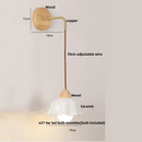 Helnys Wood Glass LED Wall Light Fixture with Pull Chain Switch