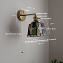 Helnys Tiffany Style LED Wall Sconce with Pull Chain Switch Glass Stair Light