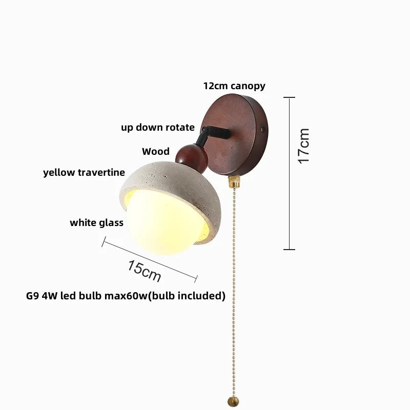 Helnys Yellow Travertine LED Wall Lights Pull Chain Nordic Modern Stair Light