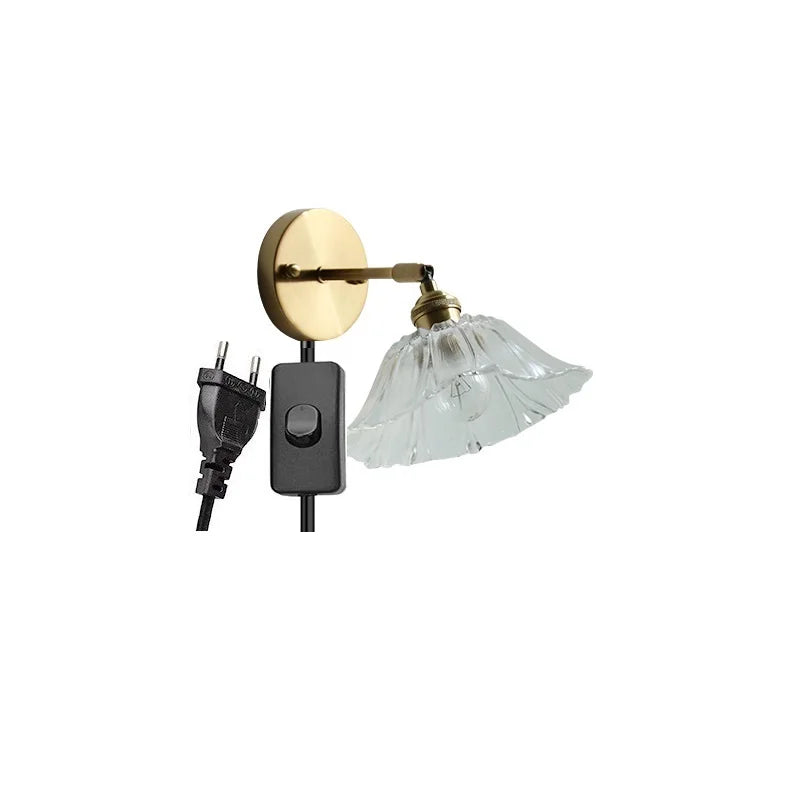 Helnys Glass Wall Light with Pull Chain Switch and LED Plug-in for Bedroom Lighting