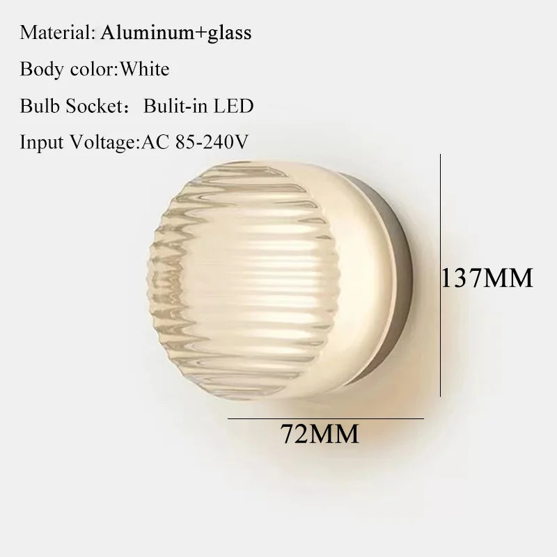 Helnys Glass Lampshade LED Wall Sconce, 4 Colors for Bedroom, Living Room, Bathroom