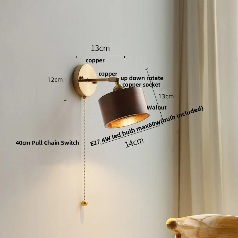Helnys Copper Socket LED Wall Lights Pull Chain Switch Nordic Modern.arraycopy