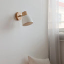 Helnys Modern Wood White Ceramic Wall Light Sconce Rotation Bedside Lamp