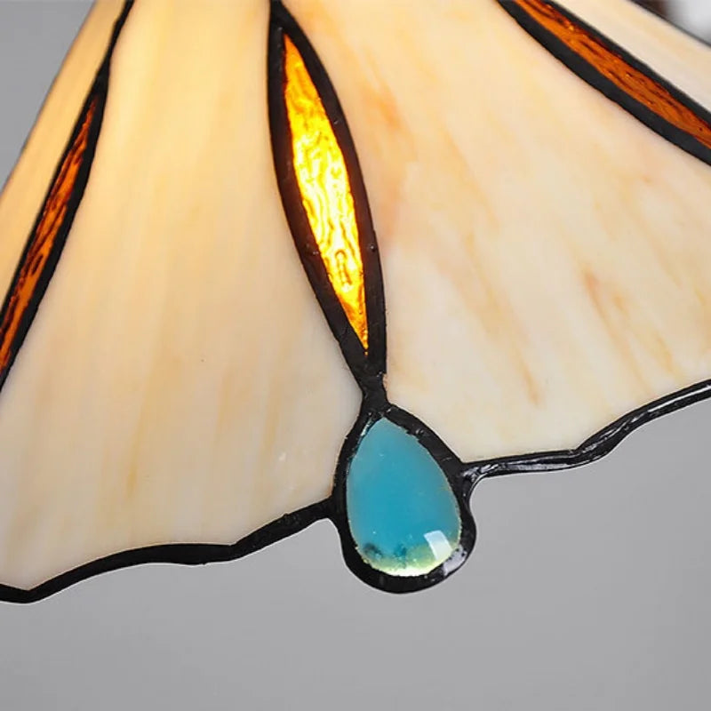 Helnys Copper LED Glass Pendant Lights Tiffany Style Dining Room Fixtures