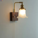 Helnys Brass Walnut Wood LED Wall Sconce Rotatable Glass Stair Light