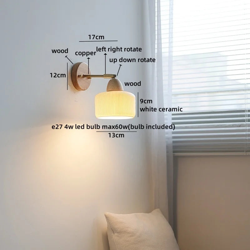 Helnys Nordic LED Wall Light Copper Arm White Glass Bedside Lamp