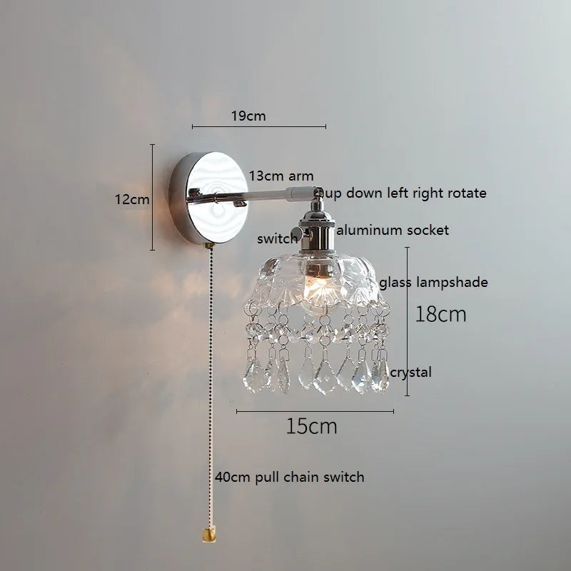 Helnys Modern Crystal LED Wall Sconce Silver Iron Bedroom Living Room Lamp