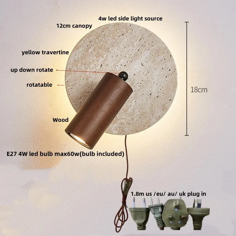 Helnys Nordic LED Wall Lights Yellow Travertine Creative Home Decor Stair Sconce