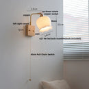 Helnys Ash Wood LED Wall Light with Pull Chain Switch & Rotatable White Glass