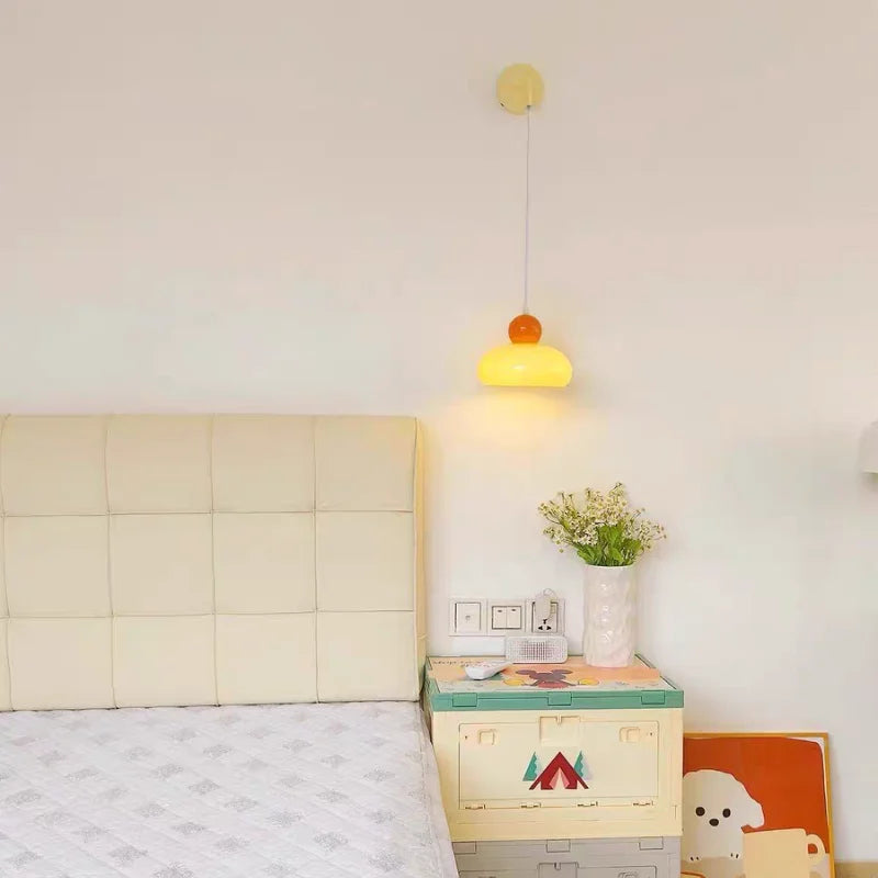 Helnys Nordic LED Glass Wall Light with Pull Chain Switch - Adjustable Bedside Lamp