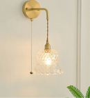 Helnys Flower Glass LED Wall Lamp Sconce Pull Chain Switch Nordic Modern Glass Mirror Light
