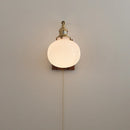Helnys Globe Ceramic LED Wall Light Walnut Wood Sconce with Pull Chain Switch
