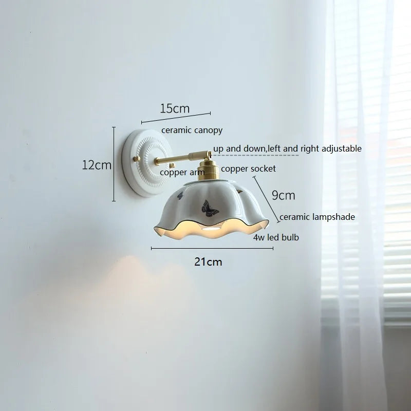 Helnys Ceramic LED Wall Light with Copper Arm for Modern Home Décor