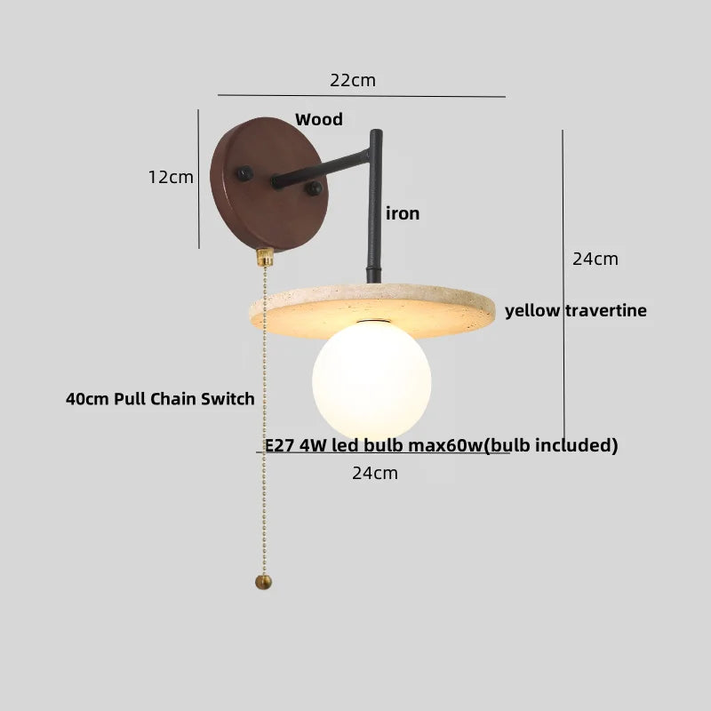 Helnys LED Wall Light Hotel Hallway Wood Pull Chain Iron Mirror Light