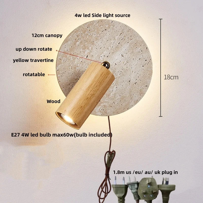 Helnys Nordic LED Wall Lights Yellow Travertine Creative Home Decor Stair Sconce