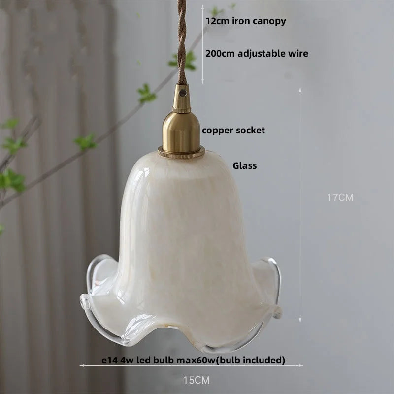 Helnys Amber Glass LED Pendant Lamp Nordic Modern Walnut Wood Copper Hanging Light