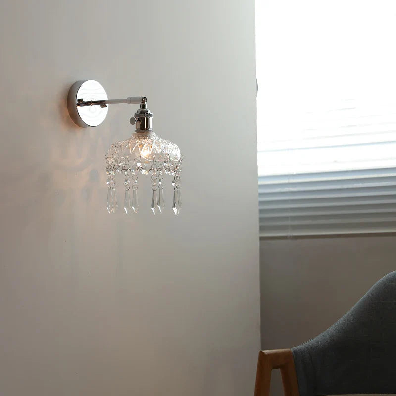 Helnys Modern Crystal LED Wall Sconce Silver Iron Bedroom Living Room Lamp