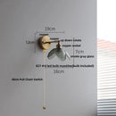 Helnys Tiffany Blue Glass LED Wall Sconce with Rotate Copper Pull Chain Switch