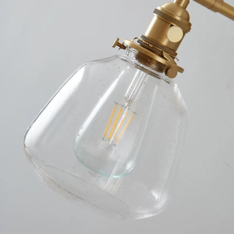 Helnys Clear Glass LED Wall Lights Bedside Sconce Rotate Copper Socket Mirror Light