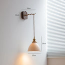 Helnys Modern LED Wall Sconce with Ceramic Lampshade & Wooden Base