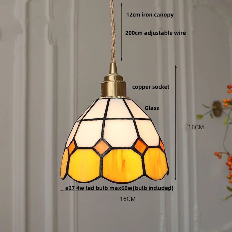 Helnys Amber Glass LED Pendant Light Fixture with Walnut Wood Bar and Adjustable Wire