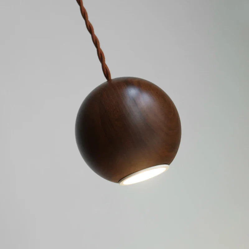 Helnys Black Walnut LED Pendant Lamp with Round Lampshade for Stylish Home Decor