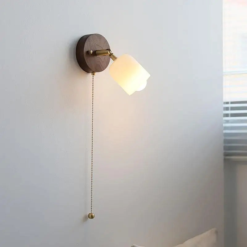 Helnys LED Wall Light Fixture Up Down Rotate Glass Wood Lamp