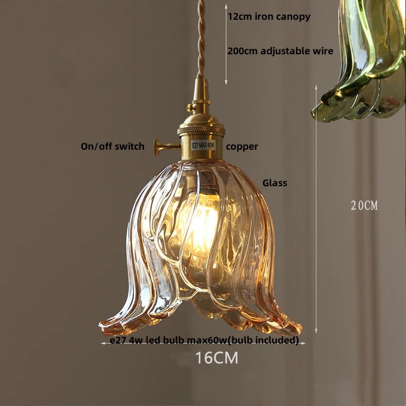 Helnys Amber Flower Glass LED Pendant Light - Nordic Modern Design