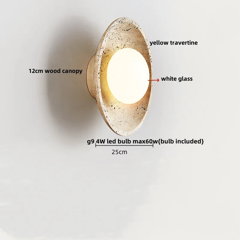 Helnys Nordic Modern LED Wall Lights Yellow Travertine Interior Home Decor Bedside Lamp