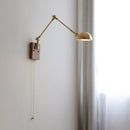 Helnys Nordic Copper LED Wall Lamp with Pull Chain Switch, Wooden Canopy