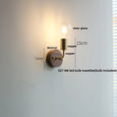 Helnys Walnut Wood LED Wall Light with Clear Glass Sconce & Pull Chain Switch