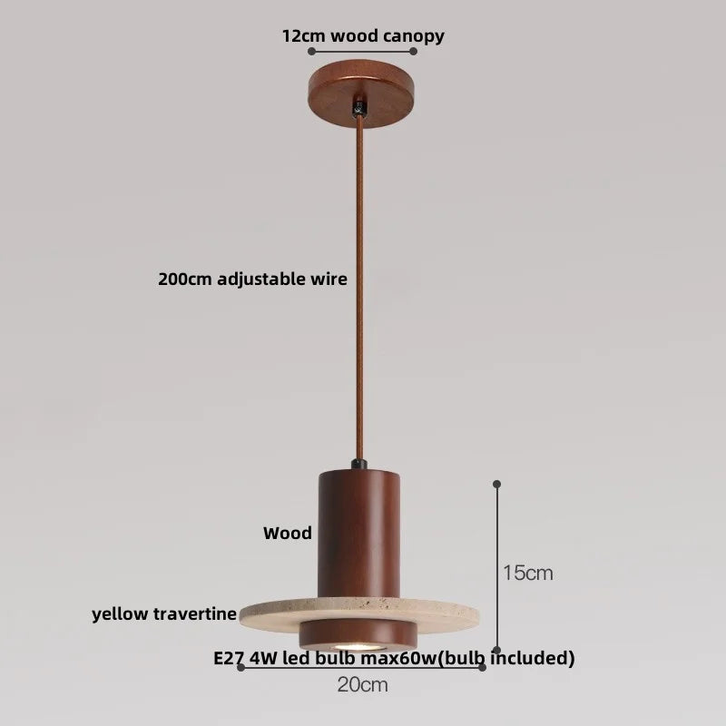 Helnys Adjustable LED Pendant Chandelier Vintage Loft Wood Stone Hang Lamp