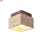 Helnys Yellow Travertine Wood Canopy LED Ceiling Light - Modern Nordic Design