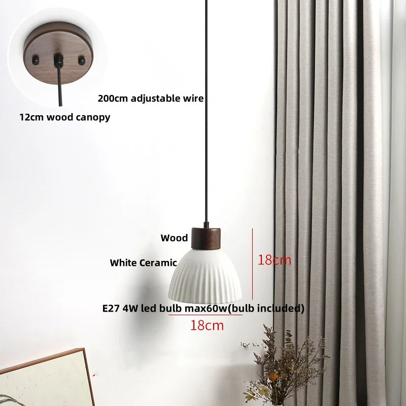 Helnys Nordic Wood LED Pendant Lamp with White Ceramic Ball